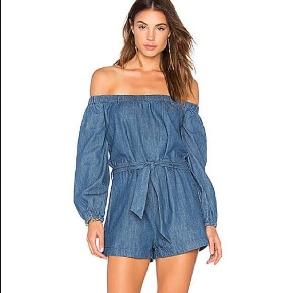 Free People denim off the shoulder Romper - Picture 2 of 9